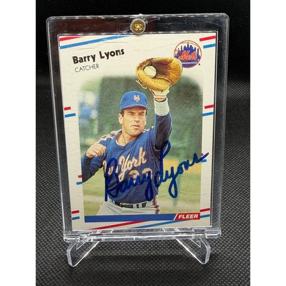 fleer Other - Barry Lyons New York Mets Signed Fleer Baseball Card Autograph COA SC266